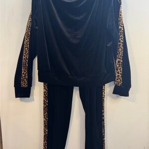 Black Leopard Trim Women's Jumpsuit